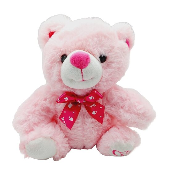 Inter American Products Pink White Teddy Bear 8" Pink Hearts Love Bow Plush 2017 - Picture 1 of 9